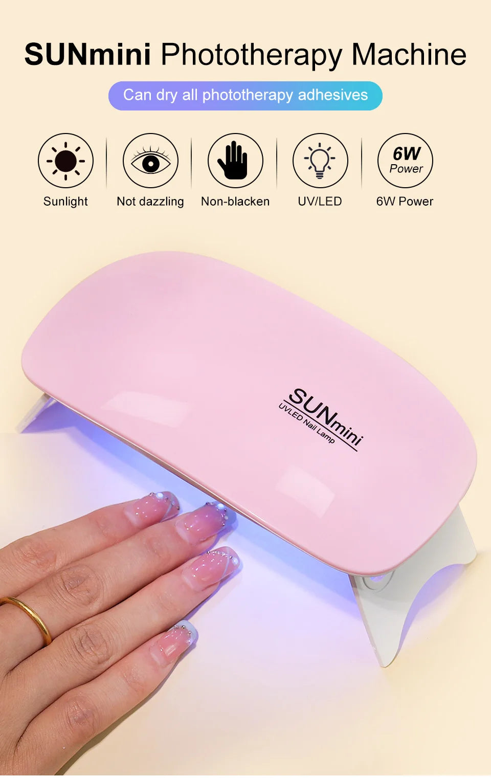 Lampe UV LED SUN mini – Rose – Séchage rapide pour vernis semi-permanent