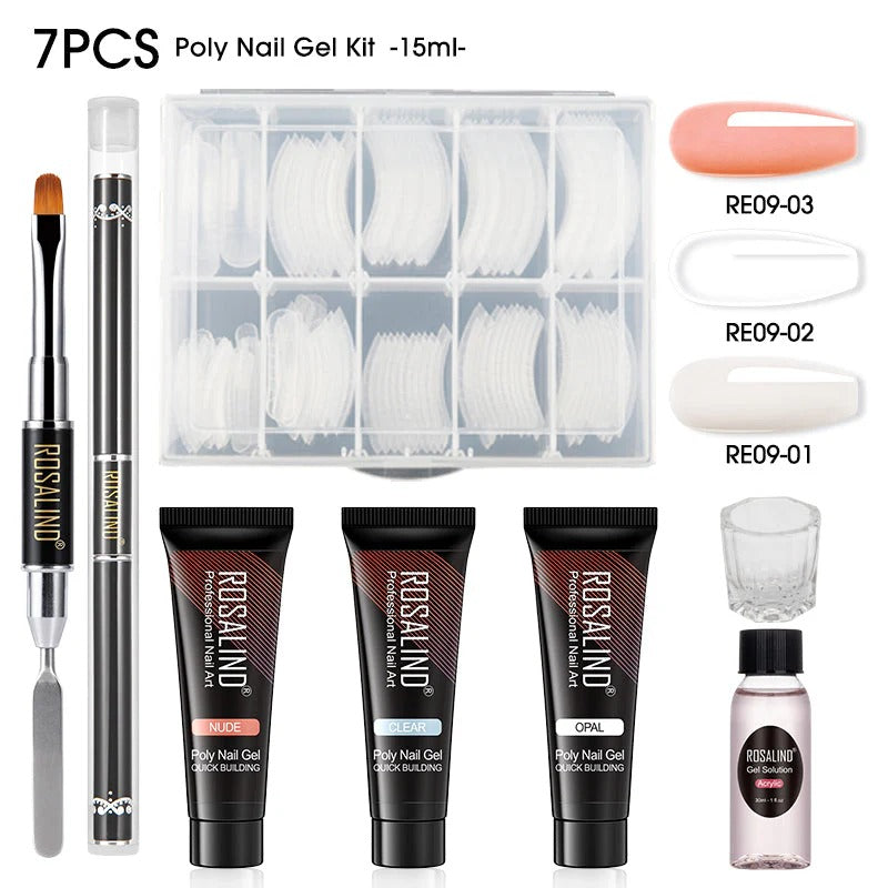 Kit Complet Poly Gel Ongles ROSALIND – 15ML – Nail Art Professionnel