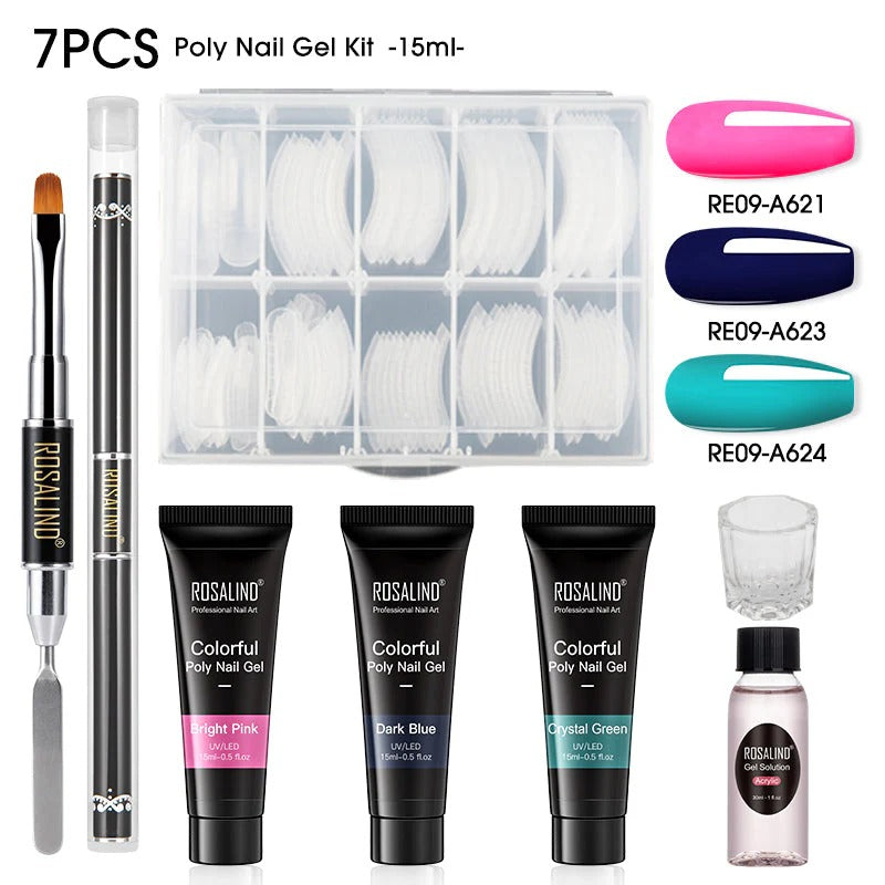 Kit Complet Poly Gel Ongles ROSALIND – 15ML – Nail Art Professionnel