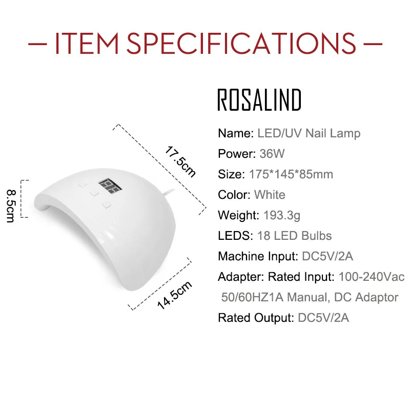 Lampe UV LED ROSALIND – 36W 18 LEDS – Séchage rapide pour vernis semi‑permanent
